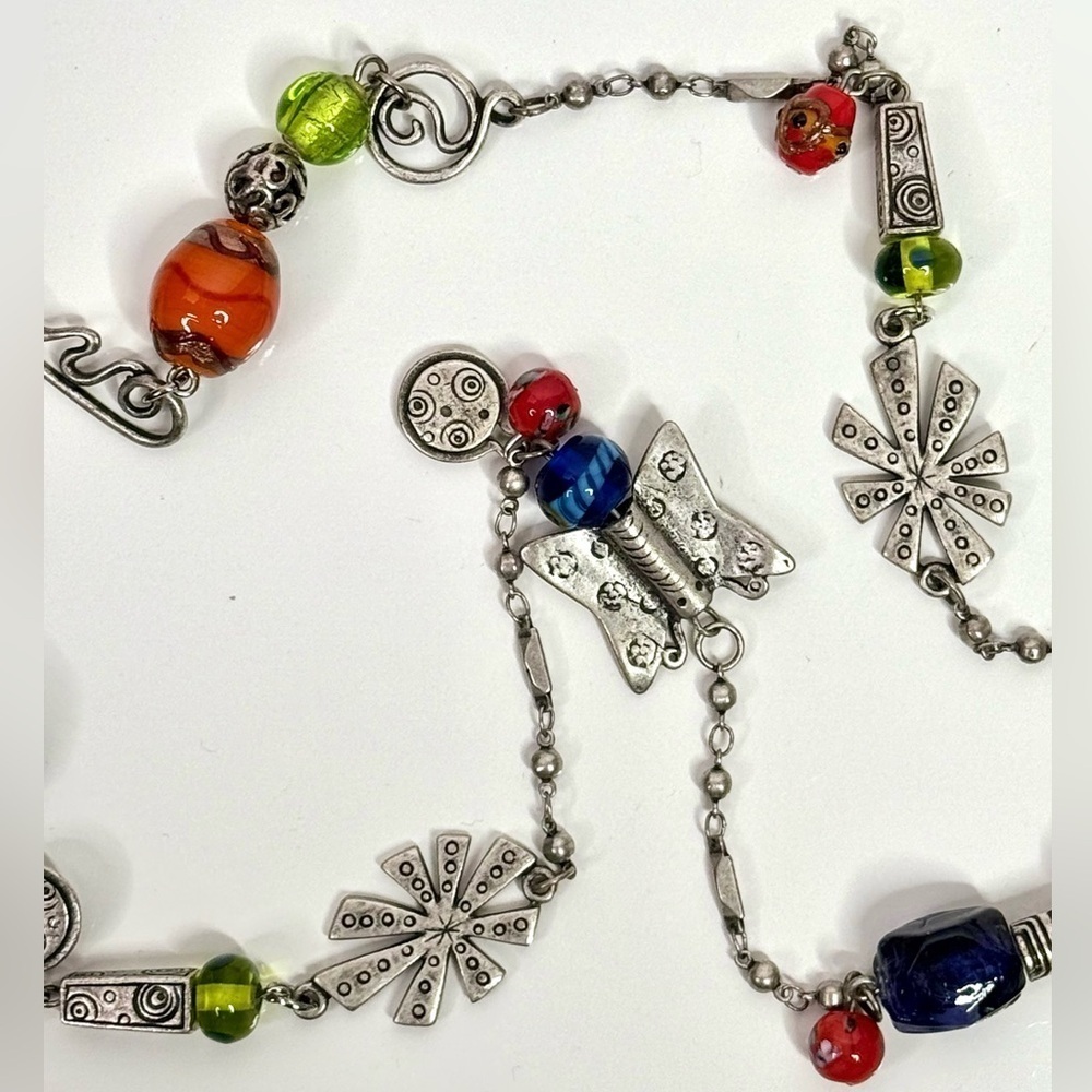 CHICO’S 21 Inch Long Multicolor Stones Beads Burnished Silver Necklace - Picture 6 of 9